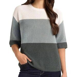 NWOT  Matty M Colorblock Women's M Knit Sweater Teal Green Half Sleeve